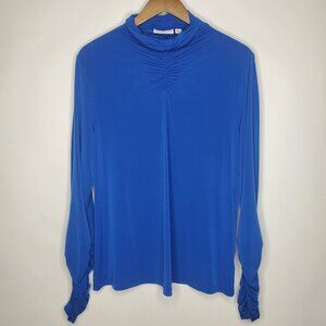 Susan Graver Womens Liquid Knit Long Sleeve Turtleneck Top Size L Ruching Detail